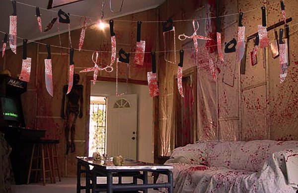 Halloween Dekorationssæt - Blodig Baggrund & Garland Banner & Fo