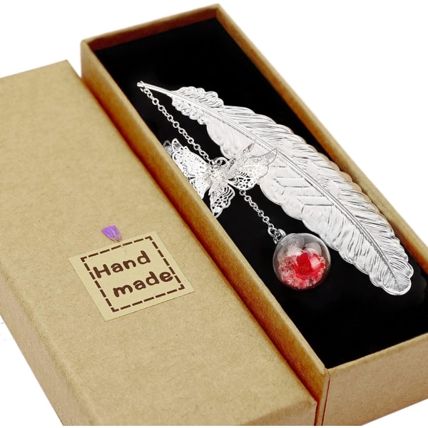 Rose Diamond Red Flower-Metal Feather Bokmärke, Alla hjärtans dag