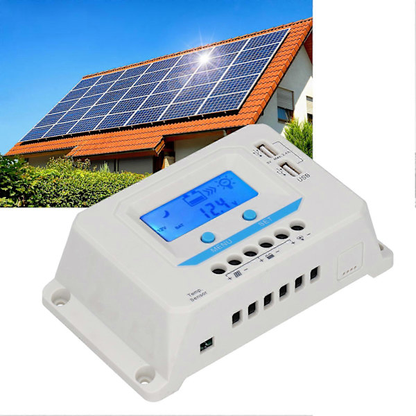 Solar Charge Controller Panel PWM 30A Husholdnings ABS Skal LCD Display EL2430Z 12V/24V