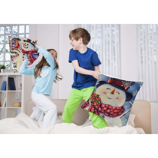 ##/Snögubbe Kuddfodral - 45x45cm Linne Bomull Kuddfodral Carto##/