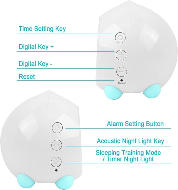 Barnealarmklokke med lys, digital LED-lampe, alarmklokke