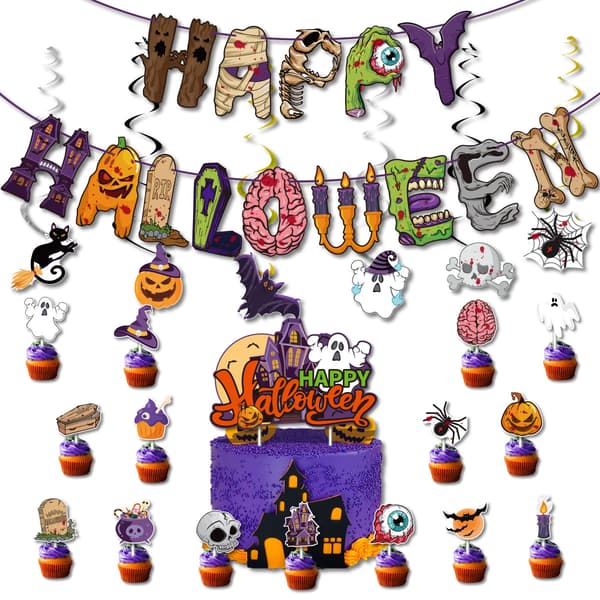 44 stk Halloween-ballongdekorasjoner, grønn lilla oransje