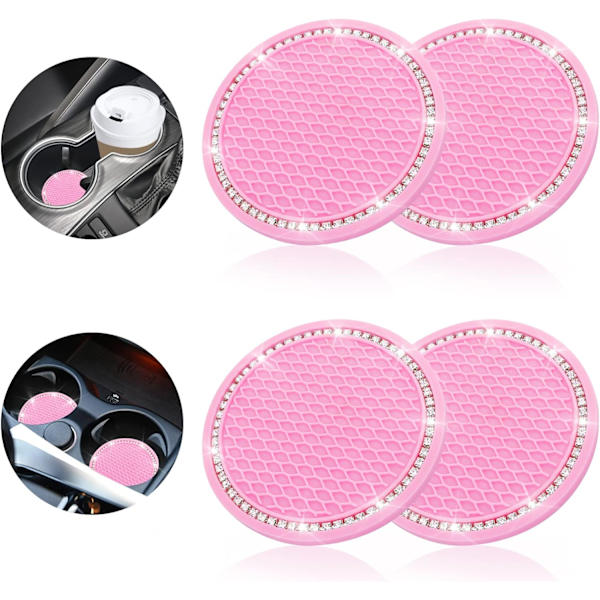 Set med 4 halkfria silikonunderlägg för bil (Rosa)