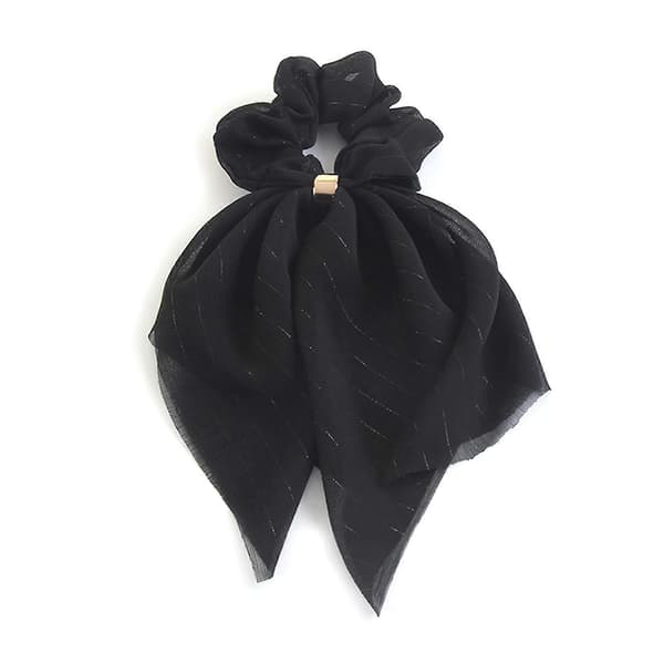 Elegant flerfärgad lång hästsvans hårscarf hårband stretch flickhårrep Black