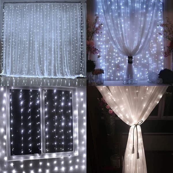 300 LED Lysgardiner - Kølig Hvid, 3m*3m, 8 Dæmpbare Belysnings M