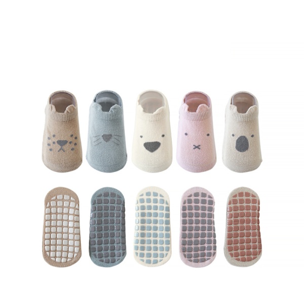 ##/5-pack Babyflickor & Pojkar 5 Par Strumpor Bomullsstrumpor med Halkskydd för Småbarn med Cartoon-Mönster Passar för Barn 1-3 År##/