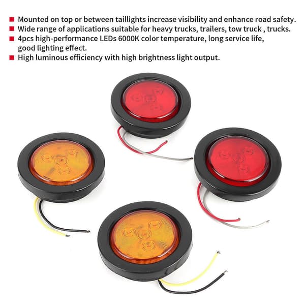 4 stk. 2,5 tommer LED Rund Indikatorlys 10V-30V Høj Lysstyrke Lampe til Lastbil Trailer Lastbil