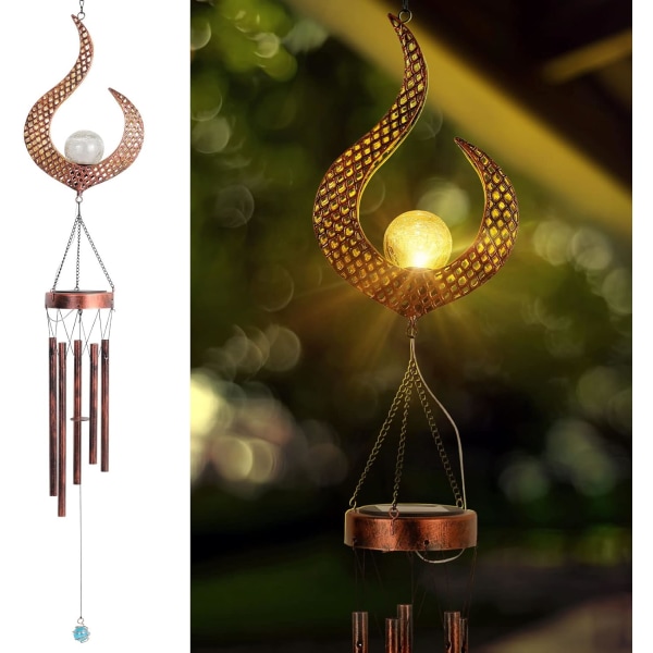 Brass - 1 Piece Solar Flame Wind Chime, Outdoor Wind Chime with