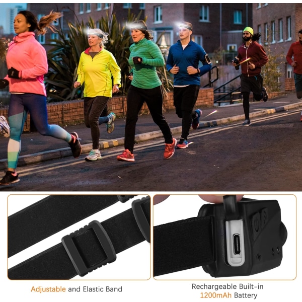 USB Laddningsbar LED-pannlampa, Kraftfull LED-huvudlampa, Vattentät