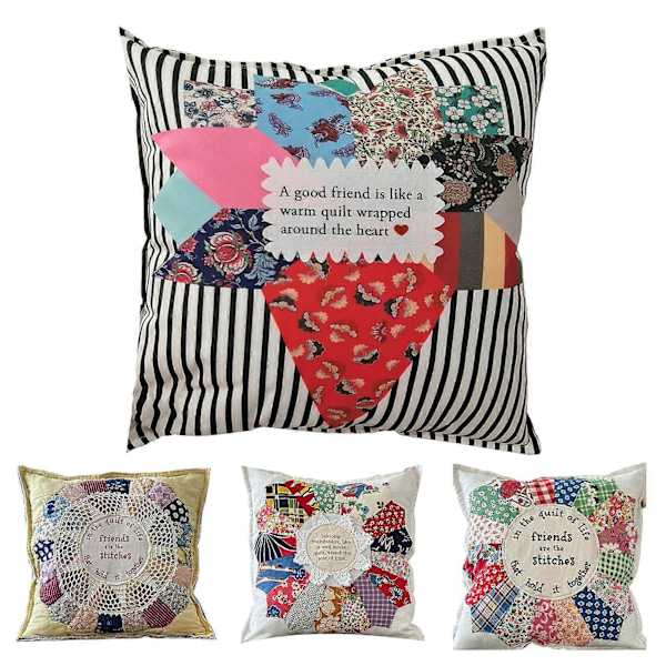 Vänskaps Citat Prydnadskudde Retro Design Patchwork Spetsdekor Sovrum Vardagsrum Soffkudde Dekorativ Gåva med Skrivet Meddelande C