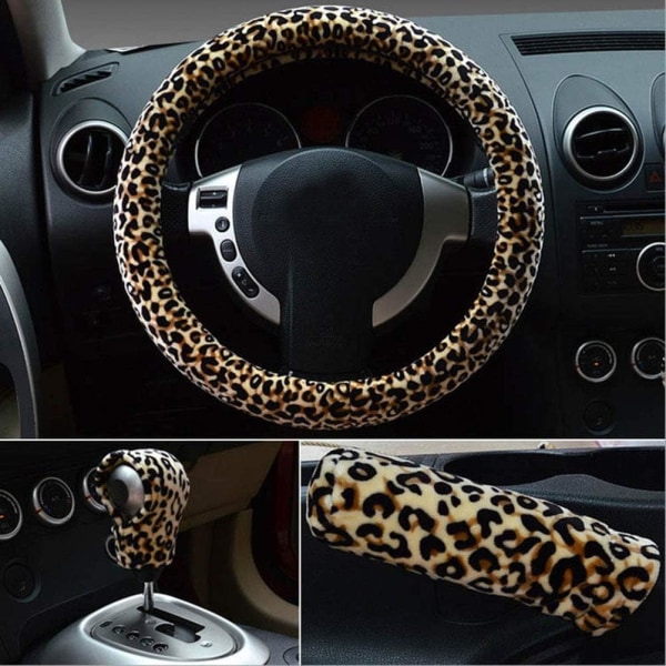 3 i 1 Myk Leopard Rattskinn Deksel Håndbrems Deksel