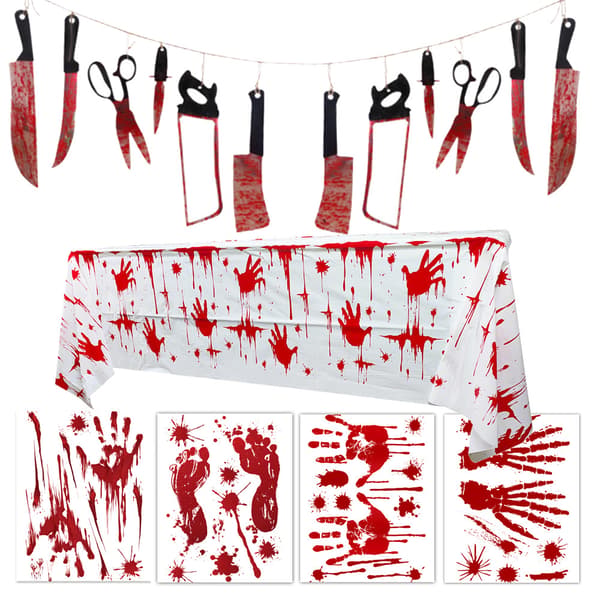 Halloween Dekorationssæt - Blodig Baggrund & Garland Banner & Fo