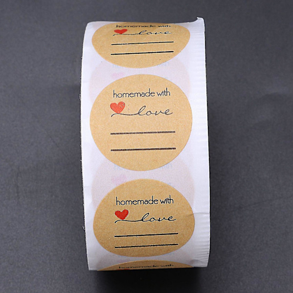 2x 1 Tomme Hjemmelavet Med Kærlighed Sticker Med Linjer 500 Etiketter Pr. Rulle