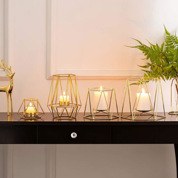 2 stk. Geometriske Tealight Lysestaker, Gull Bordlys