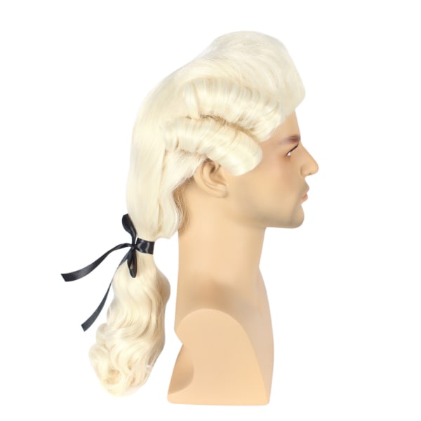 Barokk parykk (lys blond), markis parykk for menn og kvinner med bl
