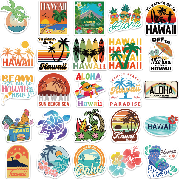 /#/50 Hawaiian Summer style graffiti stickers/#/