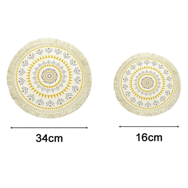 Koppmatte Vakkert Fint Håndverk Sklisikker Bohemstil Nordisk Varmeisolasjon Polyester Bomull Spisebord Matte Brikke Husholdningstilbehør 16 cm G