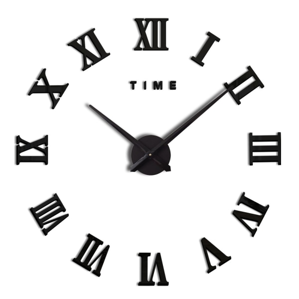 Black DIY Large Wall Clock Roman Numerals Big Watch 3D Stickers