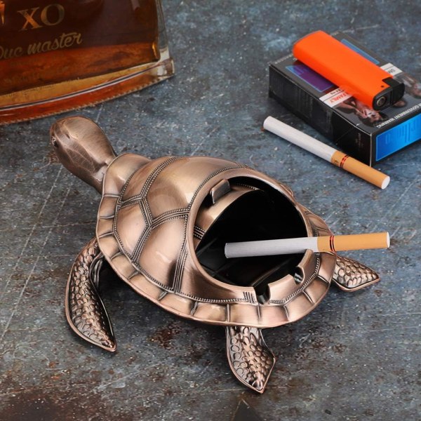 Brons - 1 x vintage metall havssköldpadda askkopp med väderbeständig