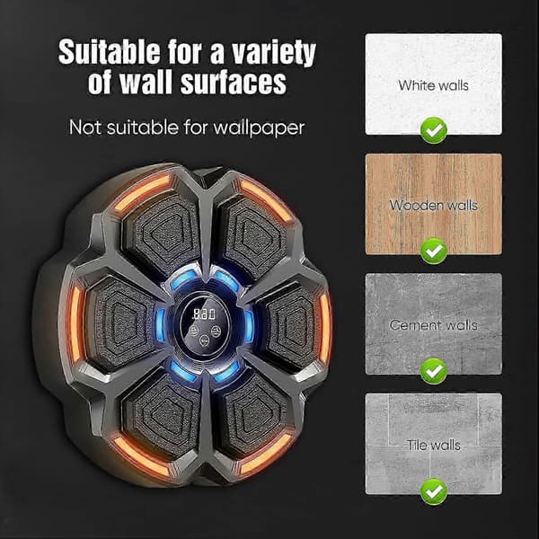 Musikboxningsmaskin Smart LED Bluetooth med boxhandskar Väggboxningsmål 9 Hastighetslägen och Räkneläge för Vuxna Barn