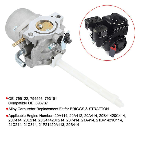 Legeringskarburator Udskiftning Passer til BRIGGS &amp; STRATTON 796122