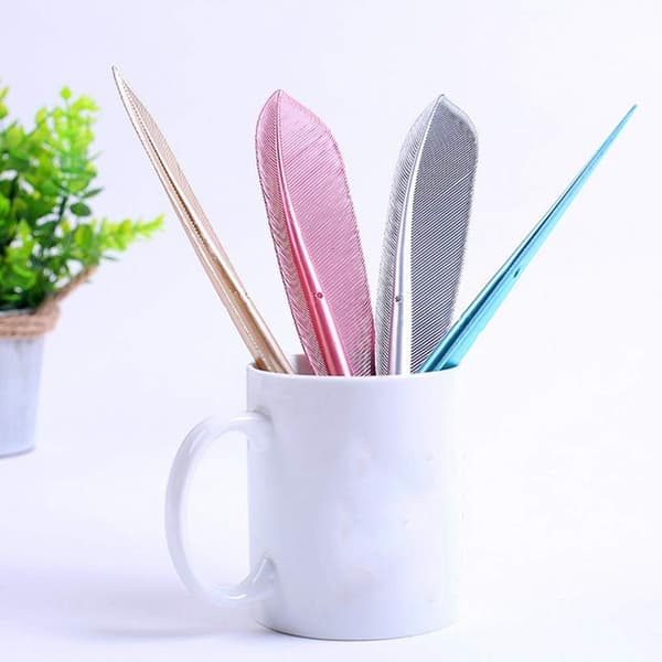 4 stk. Kawaii Gel Blækpenne Nyhedspenne Fjerformet Gelpenne Ret/#/
