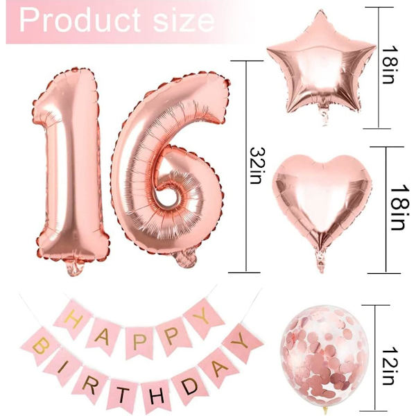 16 År Gammal Flicka, Roséguld 16-årsdag Dekoration, 16-årsdag