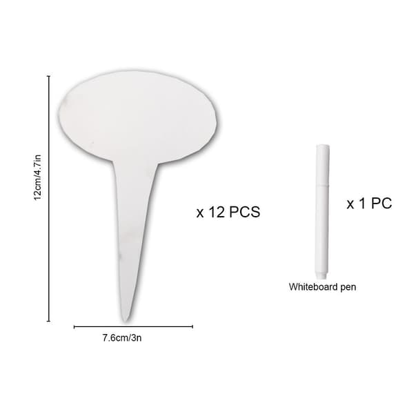 Sett med 12 planteskilt - ovale, plastskilt, miniatyrplanter