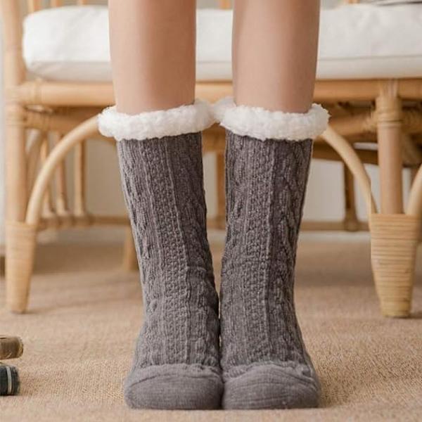 ##/Dames Vinter Gulvsokker - Grå Tyk Flanel Arktiske Sokker Mids##/