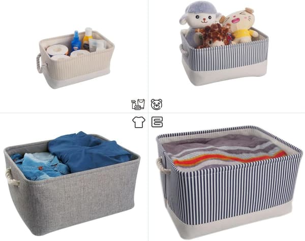 Foldbar Oppbevaringsboks (36CM*26CM*16CM) Tykt Lerret med Tauhåndtak