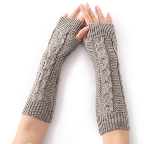 ##/Stickade Vantar Fingerlösa Armvärmare Tumhål Elastiska Vantar##/