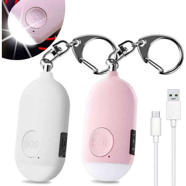 2 stycken 130 DB Personligt Nödalarm (Rosa & Vit - 70*36*17mm),