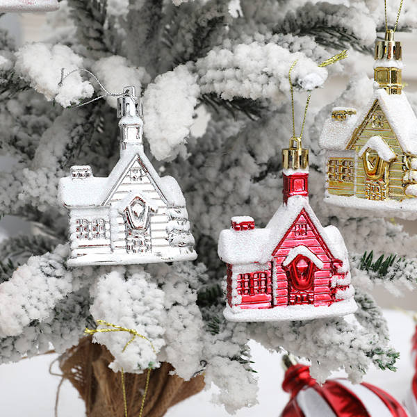 ##/16-pakks julepynt små hus juletre anheng##/