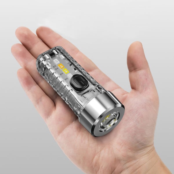 Liten Mini Kraftfull Nyckelring LED Ficklampa Typ-C Multifunktionell