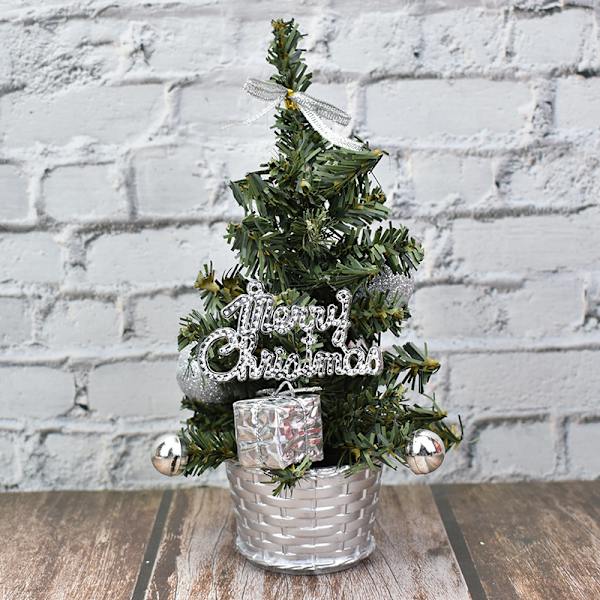 ##/Mini Konstgjort Julgran - Silver (med Prydnad), 20cm Des##/