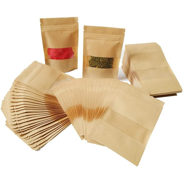 ##/100 kpl 9 * 14 cm Pussit Kraft-paperista vetoketjulla ja ikkunalla Min##/