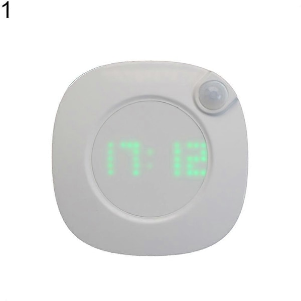 LED Rörelsesensor Nattlampa Digital Tidsvisning Klocka Sovrum Badrum Lampa 1