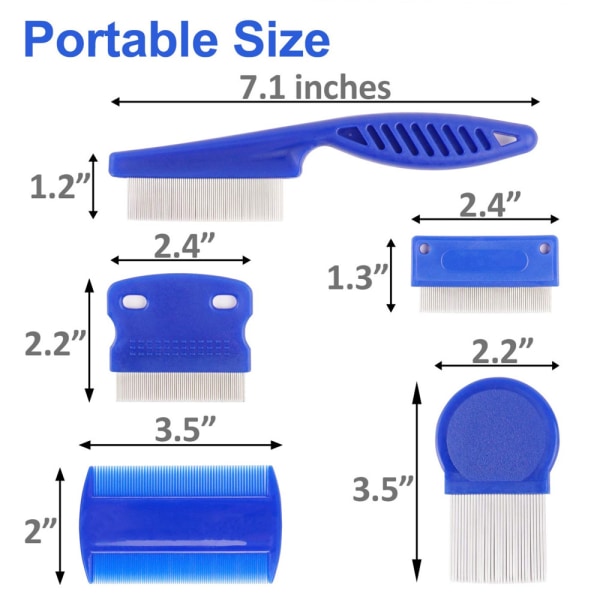 Lemmikkien kirppukampa, 6 kpl sininen ruostumattomasta teräksestä valmistettu kampa neulalla s