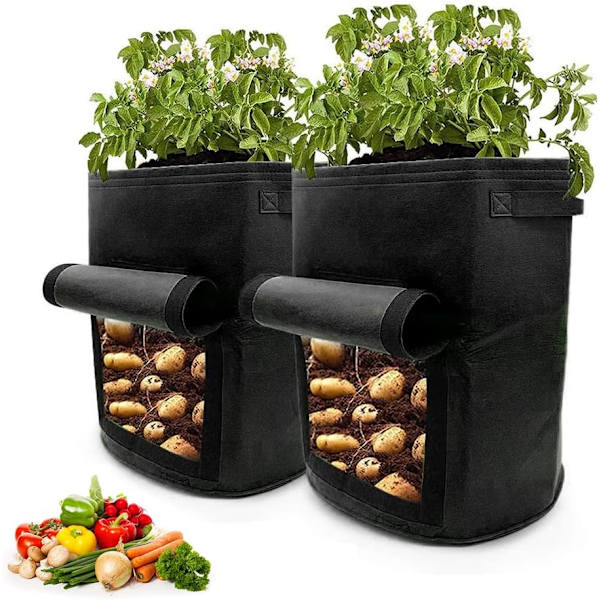 2 Potatisodlingsväskor, 10 Gallon Icke-vävda Tyg Trädgårdsplantering B
