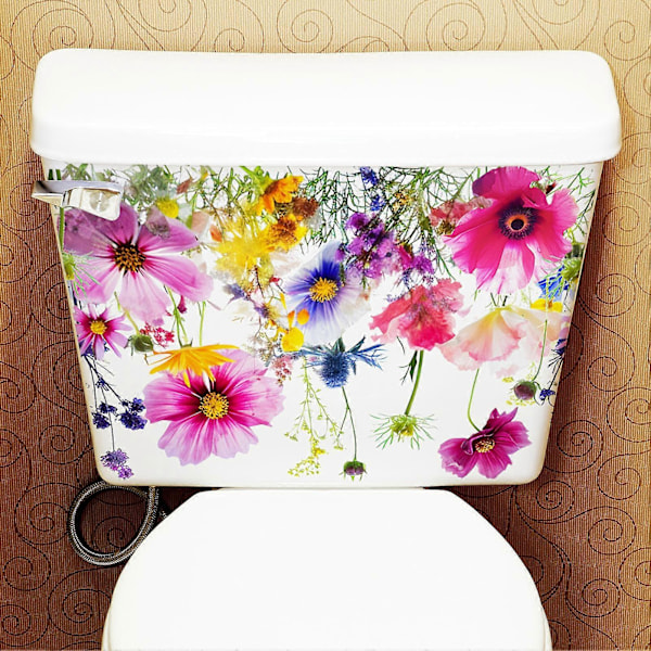 Värikäs kukka-wc-tarra, irrotettava, itseliimautuva, vedenpitävä PVC-materiaali, olohuoneen, kylpyhuoneen seinätaide, kukkakuvioinen wc-istuimen koristetarra Little Flower