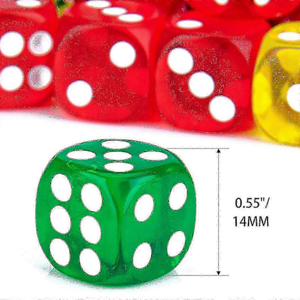 50-pakning 14 mm Gjennomsiktig og solid 6-sidet spill for ,aktivitet, kasinotema, undervisning