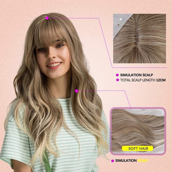 En 24 tommer lang krøllete parykk for kvinner Blond Naturlig Synt
