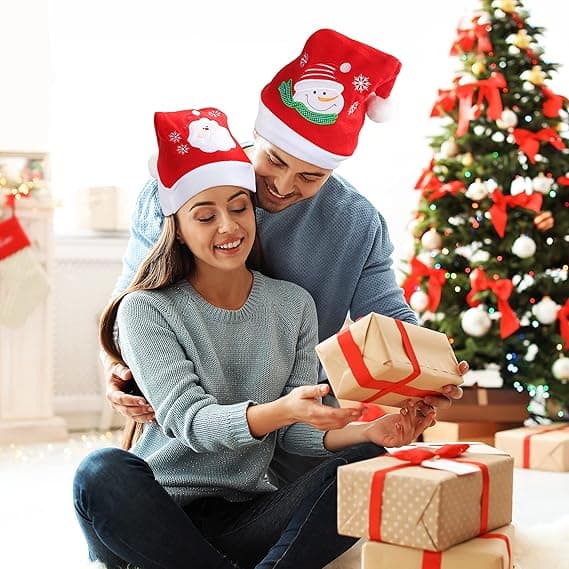 (Set med 3) Broderad Plysch Tomtehatt för Vuxna - Unisex Tomte