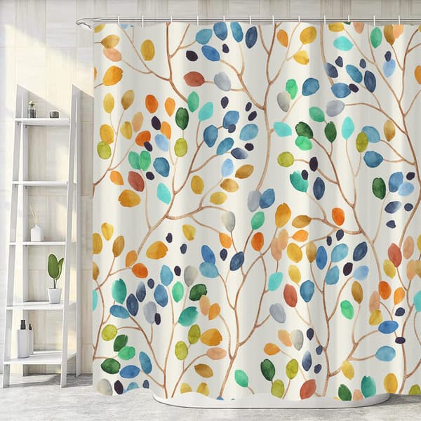 180×180CM Dusjforheng botaniske blomster med kroker Forheng