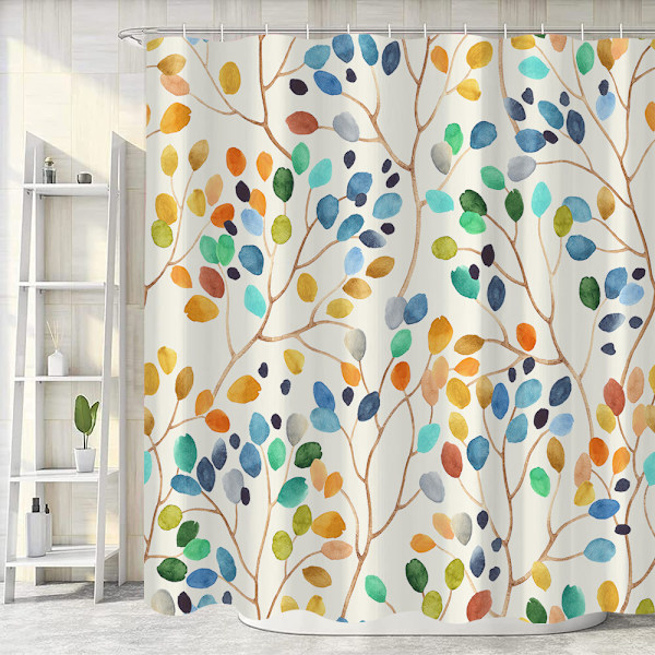 ##/180×180CM Dusjforheng med botaniske blomster og kroker##/