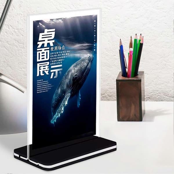 3 stk. Dobbeltsidige Akryl Billboard Display Stativer Transparent Skiltholder med Solid Base Ripebestandige Bordplate Skiltholdere S