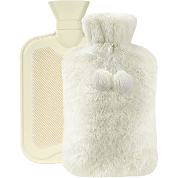 ##/2L Termosflaska - Vit pälsboll, termosflaska med supersoft##/