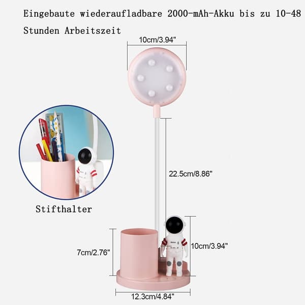 Pink LED børneskrivebordslampe, batteridrevet skrivebordslampe