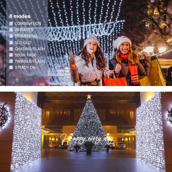 Viileän valkoiset verhokkaat, 300 led-valoa 3mx3m, matala jännite 3