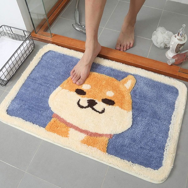 Flockad golvmatta för tecknat badrum, 45*65cm, Akita-hund